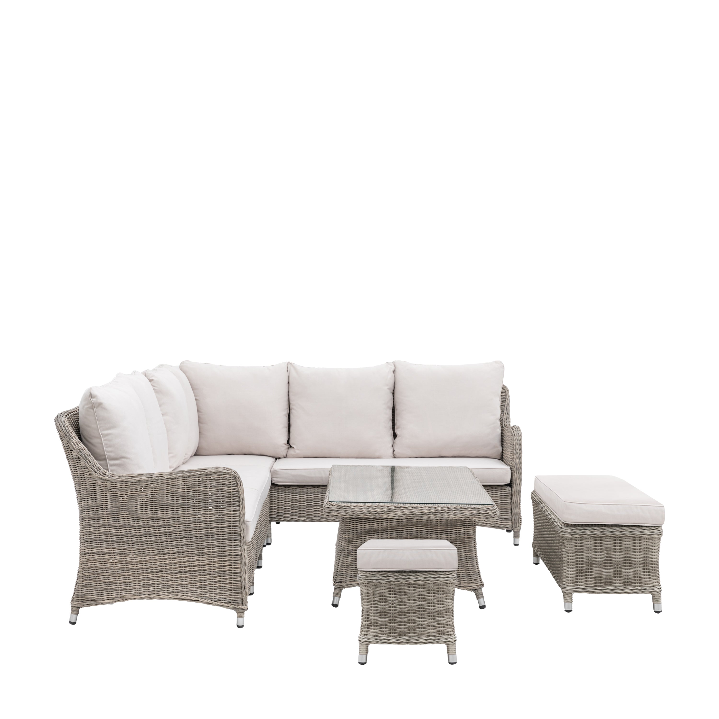 Romney Grey Rattan Outdoor Corner Dining Set With Rising Table